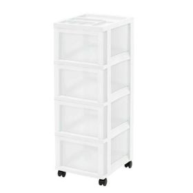 Medium 4-Drawer Cart with Organizer Top, White/Pearl