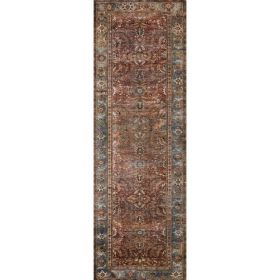 Layla Printed Oriental Distressed Brick / Blue Area Rug
