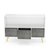 Kids bookcase with Collapsible Fabric Drawers, Children's Book Display, Toy Storage Cabinet Organizer, White/Gray