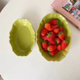 Retro Japanese Style Wave Lace Ceramic Oval Bakeware (Option: Green-Small)