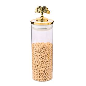 Ginkgo Leaf Household Food Tea Glass Sealed Can (Option: White Cover 10x31cm)