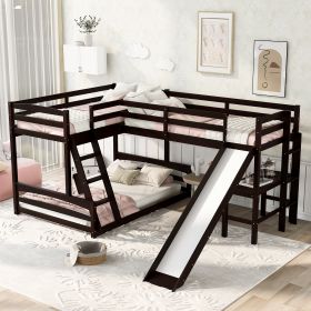 Twin over Full Bunk Bed with Twin Size Loft Bed with Desk and Slide,Full-Length Guardrail (Color: Espresso)
