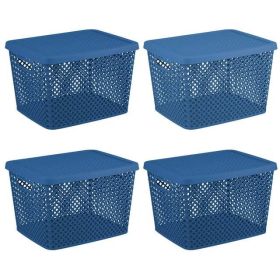 Extra Large Decorative Plastic Storage Basket w/Lid (Color: Blue)