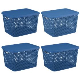 Extra Large Decorative Plastic Storage Basket w/Lid, Blue Cove (Color: Blue)