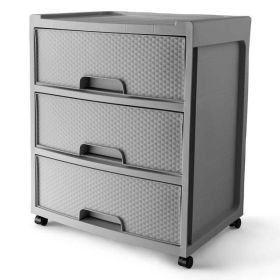 3 Drawer Wide Diamond Plastic Storage Cart (Color: Gray)